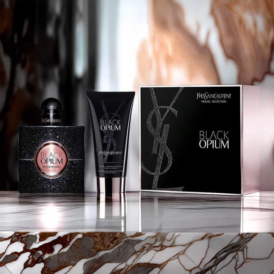 Yves Saint Laurent Black Opium 2 Pcs Set: 1.6 Eau De Parfum Spray + 1.6 Shimmering Body Lotion